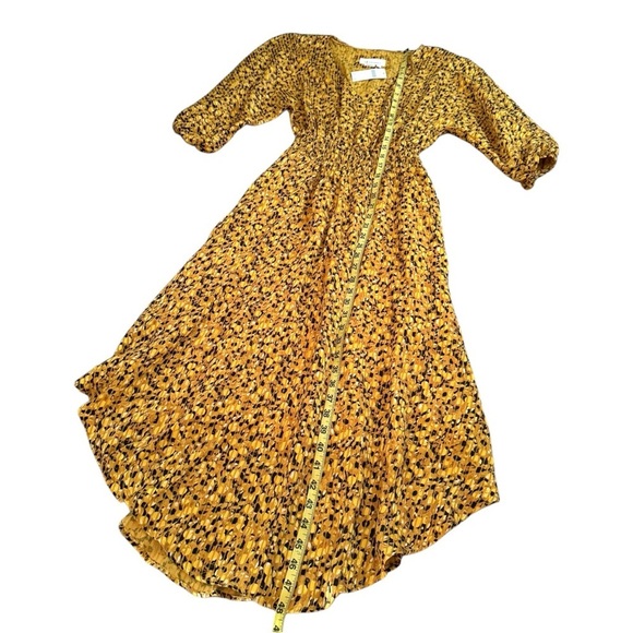 Anthropologie NWT Marigold Midi Dress Yellow Floral Flowers Midi Long Sleeve XS - Picture 6 of 8